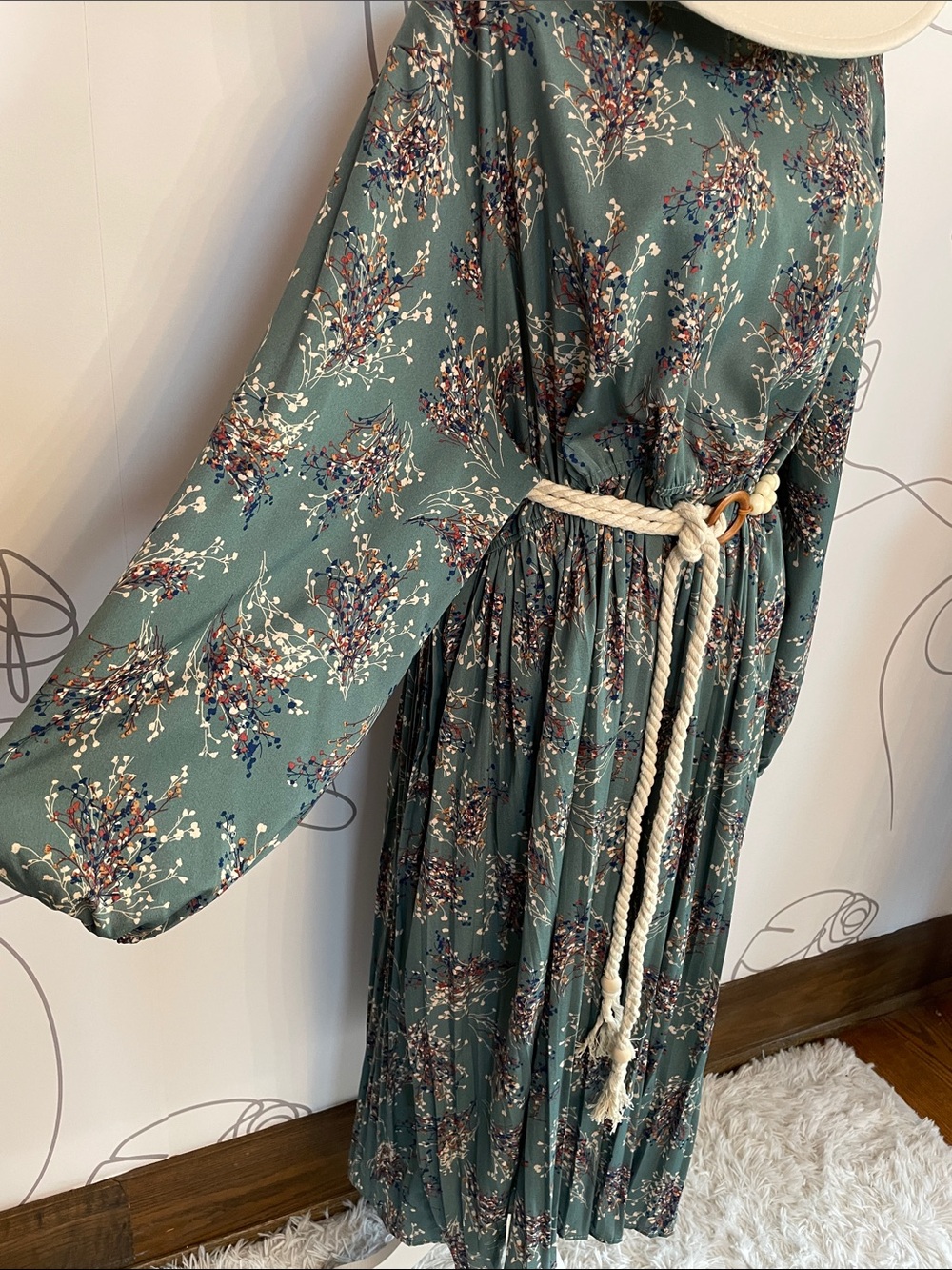 Hayden-Teal Floral Long Sleeve Maxi Dress with Elastic Waist size 2X - Picture 6 of 10